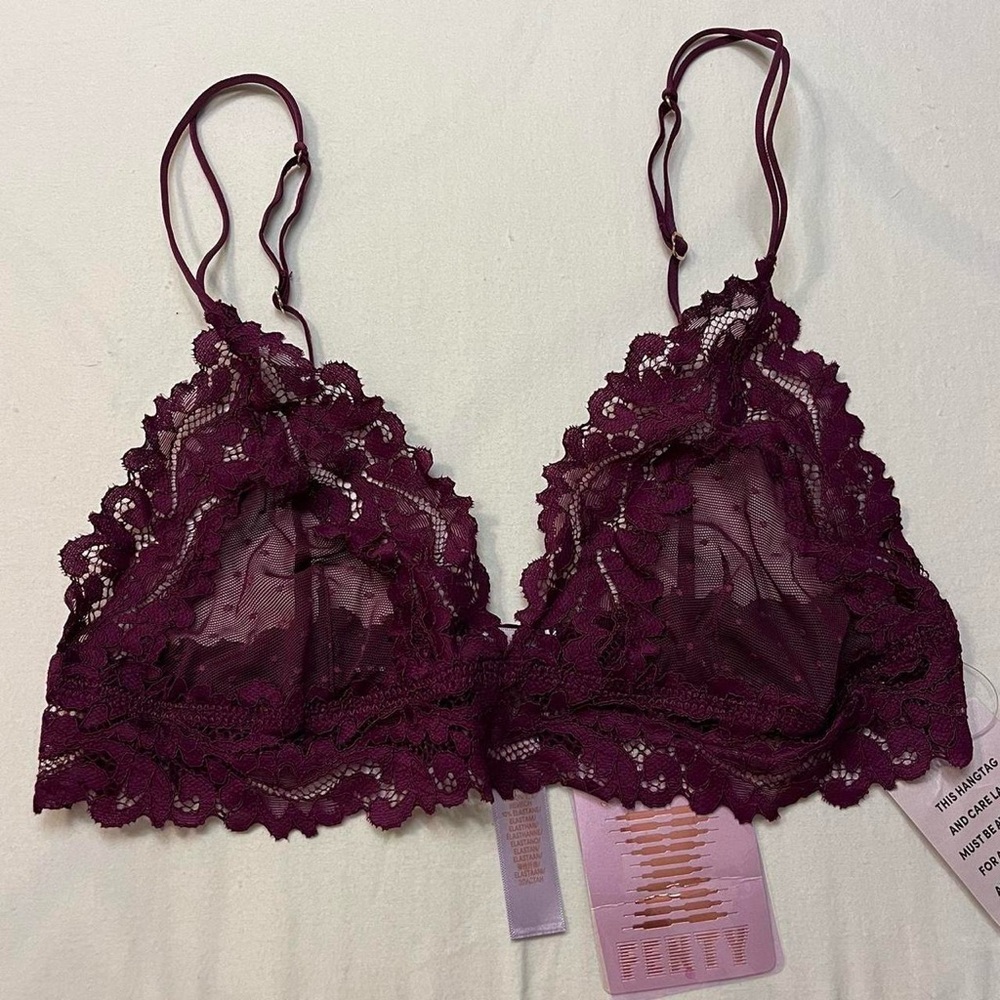 Savage X Fenty NWT Dark Purple Sheer Mesh Lace Dotted Unlined Bralette